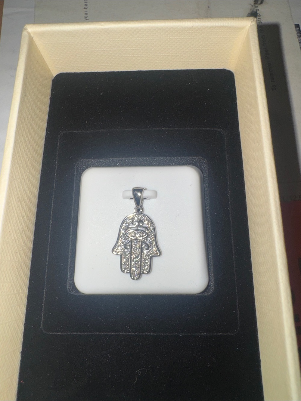Sterling Hamsa Hand Pendant with Moissanite - 925 Silver Necklace Included
